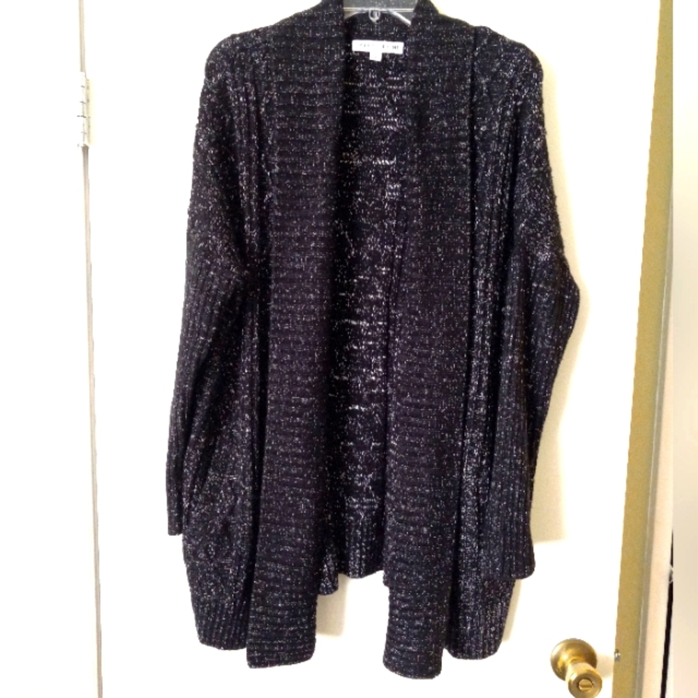 Larry Levine black marled open cardigan with pockets size M